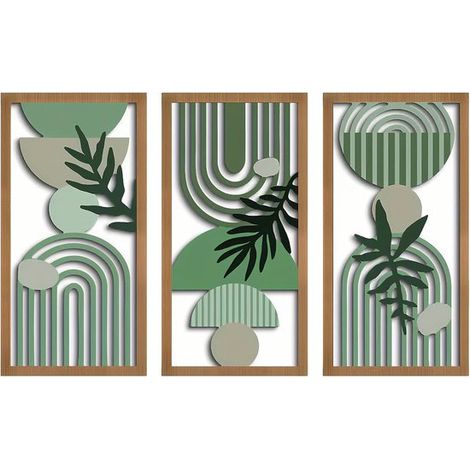 3 sculture da parete in legno - Decorazioni murali boho chic - Motivi geometrici (1/4)