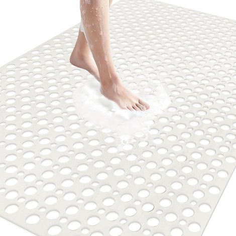 Tapis de douche antidérapant - 80 x 120 cm - En TPE souple - Antidérapant - Avec ventouses - Extra long - Sans BPA - Grand tapis de douche antidérapant à séchage rapide (grand blanc, 80 x 120 cm) (1/5)