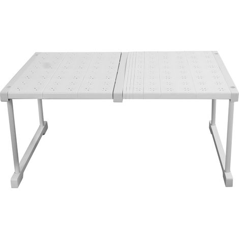 Étagère extensible pour placard, gain de place, réglable, pour penderie ou lavabo. Dimensions : largeur 42 cm, hauteur 32 cm, longueur 47 à 68 cm. (1/5)