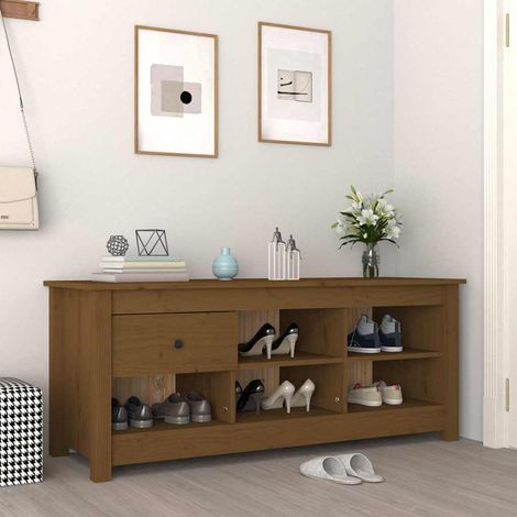 vidaXL Shoe Cabinet Honey Brown 110x38x45,5 cm Solid Wood Pine (1/5)
