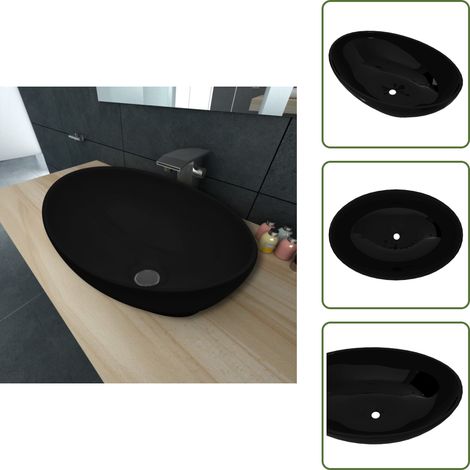 Keramik Waschtisch Waschbecken Oval schwarz 40 x 33 cm - Schwarzes Waschbecken - Ovale Waschbecken - Keramikwaschbecken - Badezimmerwaschbecken - Handwaschbecken