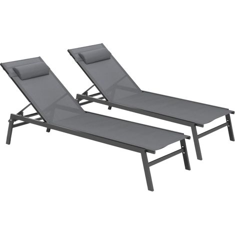 Set di 2 lettini da giardino reclinabili in alluminio SINTRA grigio antracite e nero (1/5)