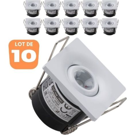 Lot de 10 minis spots LED SILVIA 1W orientable carré blanc