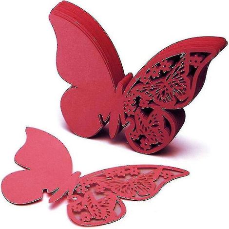 50 präzise ausgestanzte, schmetterlingsförmige Tischkarten aus Papier für Weingläser – Ideales Geschenk – Rot (1/2)