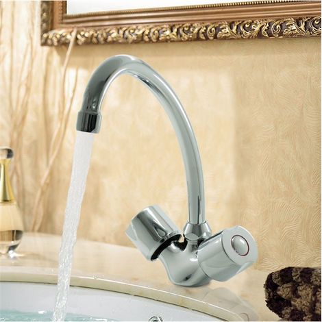 Eurosanit – Mélangeur lavabo haut mobile en laiton – Aérateur mousseur F22x100 anti-calcaire – Têtes céramiques 1/2 tour – Flexibles inox inclus