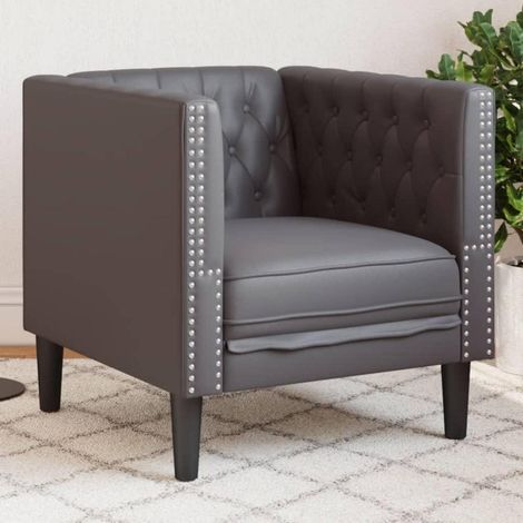 Chesterfield Sessel Grau Kunstleder 1-Sitzer mit Knopfheftung und stabilen Stützbeinen (1/5)