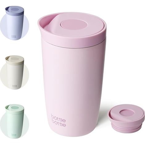 Tasse de voyage isotherme en acier inoxydable avec couvercle à bouton-poussoir, garde au froid et au chaud pendant (rose) (1/5)