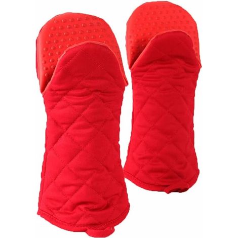 paire de gants de cuisine doubles, gants universels en caoutchouc et coton pour barbecue, gants de cuisine résistants à la chaleur jusqu'à 540 °F, maniques longues, épaisses et douces pour la cuisine (1/4)