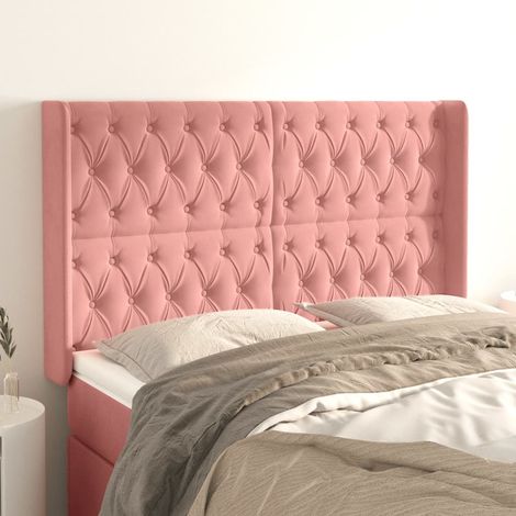 Tête de lit avec oreilles Style Classique Armoire de lit - Rose 163x16x118/128 cm Velours BV928662 - BonneVie (1/5)