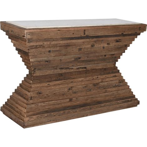 Console bois recyclé et plateau en marbre blanc - Bois brun et touches de marbre blanc (1/5)