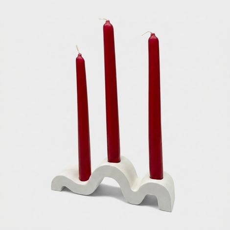 Kerzenhalter-Set mit dekorativen Kerzen Wavy Weiß - Rot (1/2)