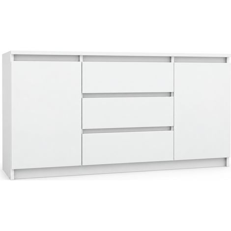 Kommode Weiß 140 cm Sideboard 3 Schubladen 2 Türen P3B Plus 2 (1/2)
