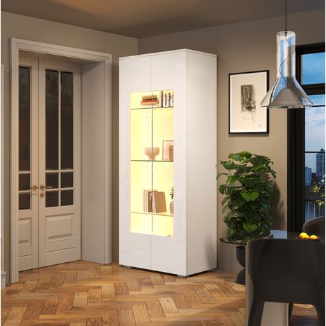 Vetrina da soggiorno 70 x 40 x 173 cm con 2 porte in acrilico, LED, bianco DESVIAE (1/5)