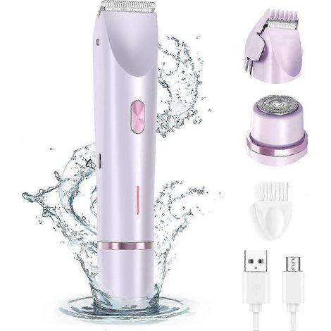 Rasoir électrique 2 en 1 pour femme (violet) et tondeuse bikini - Rechargeable, étanche IPX7, utilisation sur peau sèche ou humide pour l'épilation du visage et du corps (1/5)