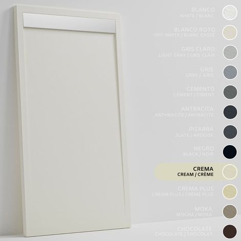 SOULBATH Receveur de Douche - Résine - Gel Coat - Texture Lisse/Pierre - Antidérapant - Couleur Crème 130x80 Extra plat 3Cm Grille Inox (1/5)