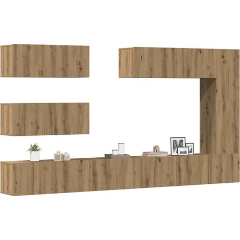 7-tlg. TV-Schrank-Set Wandmontage Artisan-Eiche Holzwerkstoff
