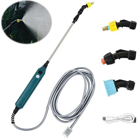 Pulverisateur Lance Telescopique, Pulverisateur Electrique avec Affichage de la Puissance, Lance Telescopique Pulverisateur Toiture avec 3 Buses et 5m de Tuyau, Portable,USB Rechargeable (1/5)
