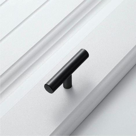 Boutons de portes 10 Pièces T Alliage Poignée Brossé Facile Poignées Porte D'armoire Meubles Monotrou Alliage Solide Durable, pour Tiroirs, Armoires, Placard, Armoires Chaussures, Tables Chevet—Noir S (1/4)