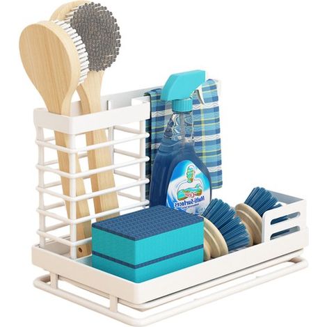 Égouttoir multifonctionnel pour torchons et éponges - Étagère de cuisine - Rangement pour serpillères - Avec bac d'égouttage amovible - Blanc - 1 pièce (1/5)