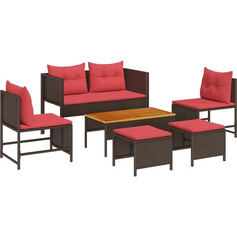 Garden Sofa Set with Cushion 6 pcs Brown and Red Poly Rattan vidaXL (1/5)