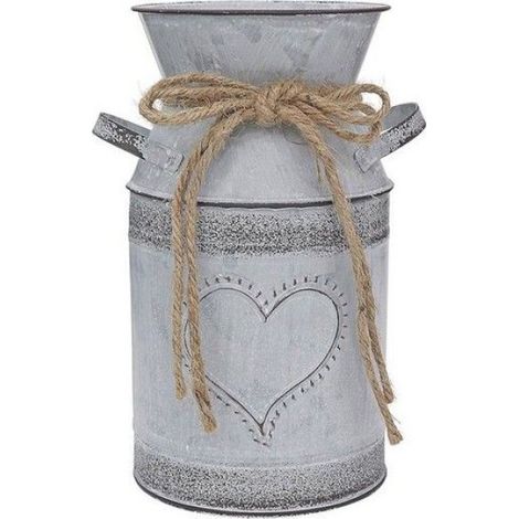 Vase en métal forme cœur style shabby chic finition grise, décoration pour salon, pièce unique pour aménagement intérieur (1/5)