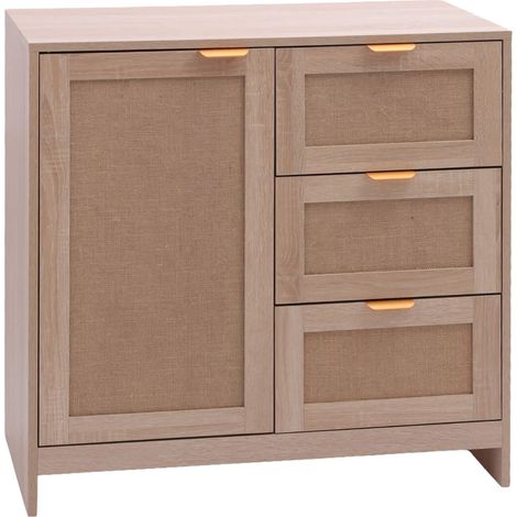 Mobilettto con Anta 3 Cassetti Mobili Rebecca Varen 80x80x40 MDF Legno Chiaro (1/5)