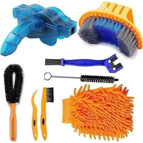 (8 pièces) Kit de nettoyage de précision pour vélos, comprenant une brosse de nettoyage pour chaîne de vélo, adapté aux VTT, vélos de route, vélos de ville, vélos hybrides, vélos tout terrain et (1/5)