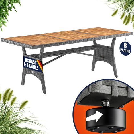 Casaria Mesa de Jardín Comedor de Poliratán Estante Madera de Acacia Certificado FSC® 190x90x74cm Resistente a la Intemperie Terraza Gris (1/5)