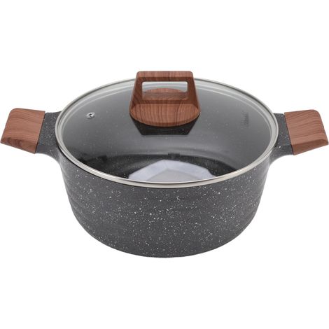 Marmite antiadhésive 24cm avec couvercle transparent en alliage d'aluminium, poignée anti-brûlure pour gaz et induction, noir. (1/5)