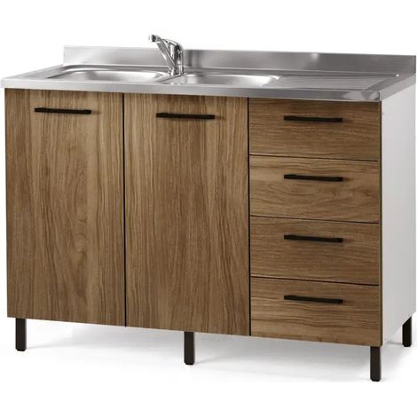 Sottolavello de cocina en noce natural con 2 puertas y cassetti a la derecha 120x50x85 (1/3)