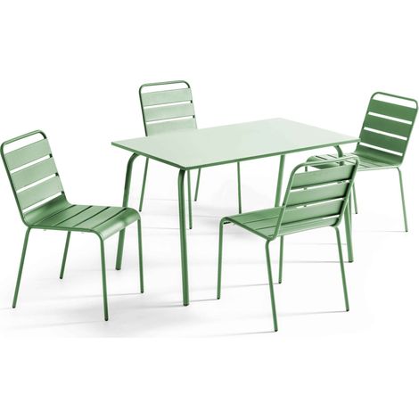 Ensemble table de jardin en métal et 4 chaises vert cactus - Palavas