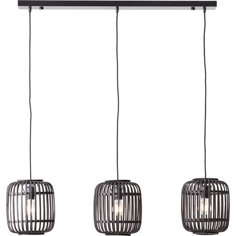 BRILLIANT lampe, suspension Woodrow, bois à 3 flammes foncé / noir, métal / bambou, 3x A60, E27, 60W, lampes normales (non incluses), A ++ (1/5)