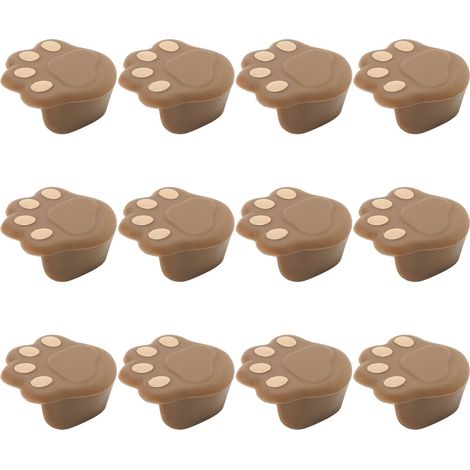 Lot de 12 protections d'angle en silicone en forme de patte de chat, 3,8x3,8x1,9 cm, pare-chocs flexibles pour meubles, couleur café (1/5)
