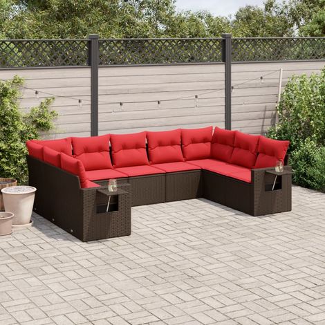 9-teiliges Gartensofa-Set mit Kissen, braun, Polyrattan (1/5)