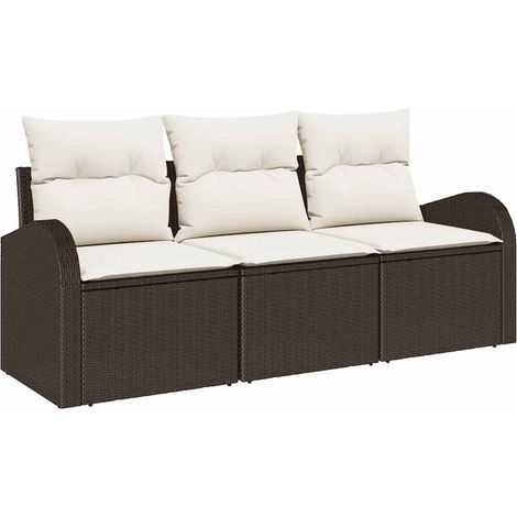Maison Exclusive - Set Divano da Giardino 3 pcs Marrone e bianco Poly Rattan