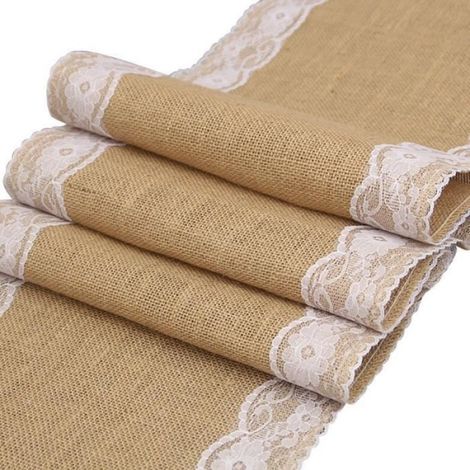 5pcs Chemin de Table Toile de Jute et Dentelle pour Mariage Festival Fête Décorations 30 x 275CM (1/4)