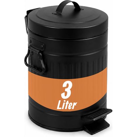 Relaxdays Kosmetikeimer, 3 Liter, Absenkautomatik, entnehmbarer Inneneimer, Metall, Bad Mülleimer mit Deckel, schwarz (1/5)