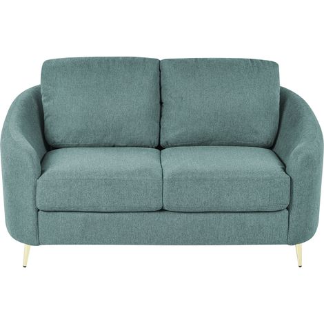 Sofá 2 plazas de poliéster verde menta dorado curvilíneo patas metal glamour Trosa (1/5)