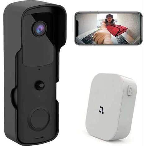 Sonnette sans Fil avec Camera 1080P Extérieure Étanche Sonnette Connectée WiFi Visiophone avec Carillon Batterie Rechargeable Audio Bidirectionnel Vision Nocturne Détection de Mouvement Noir (1/5)