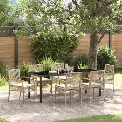 Ensemble de salle à manger pour jardin 7 pcs Beige et Noir vidaXL (1/5)