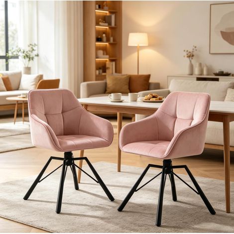 Silla de comedor giratoria 58,5 x 82,5 x 54,5 cm rosa de terciopelo con reposabrazos, set de 2 (1/5)