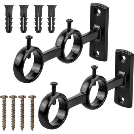 2 Pièces Supports de Tringle à Rideaux Robustes Mural Support de Pôle à Rideaux Double avec Vis Supports pour Tringles Pour Maison Chambre Bureau
