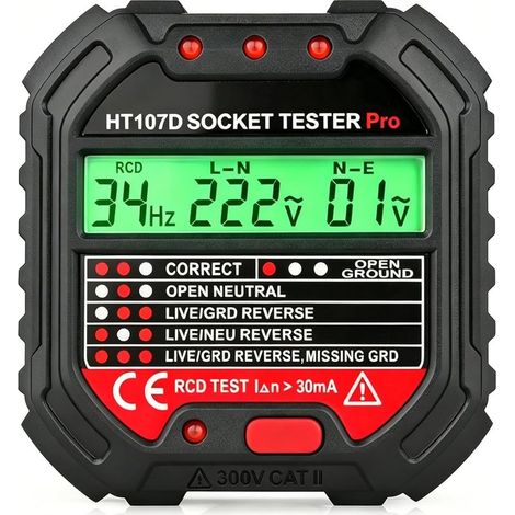 Testeur de Prise Electrique avec Test RCD, Testeurs de Circuit Electrique Courant Automatique Détecteur de Tension de Polarité 90-250V (1/5)