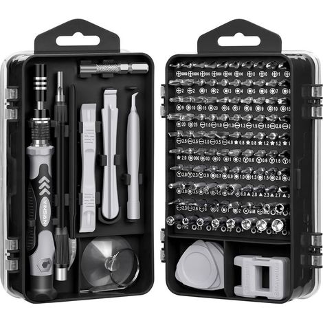 115Pcs Kit Mini Tournevis de Précision, Magnétique, Set Outils Informatique de Réparation pour PC, Laptop, Phone, Lunettes, Mac, Smartphone, Bricolage, Consoles de Jeux, Noir (1/5)