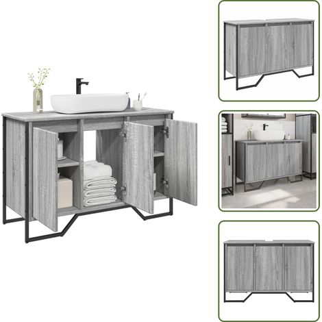 Armadio in legno - vidaXL Mobile Lavabo Bagno Grigio Sonoma 91x35x60 cm in Truciolato - Armadio in truciolato
