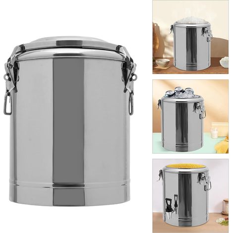 Récipient isotherme de transport 14 l pour aliments et boissons, récipient de transport professionnel en acier inoxydable avec poignées latérales, couvercle avec fermeture à pression (14 l) (1/5)