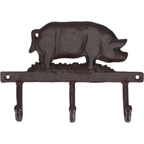 Esschert Design – Patère à 3 crochets Cochon – Fonte, L 18,7 x P 4,5 x H 16,3 cm (1/3)