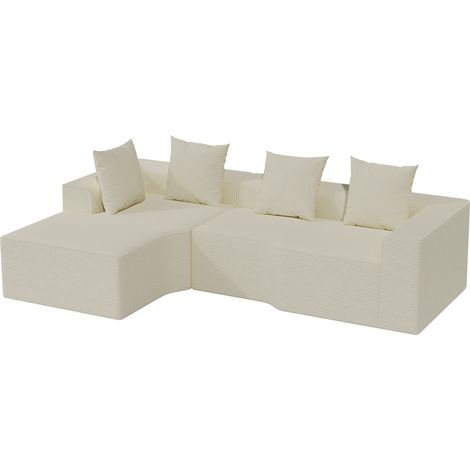 Canapé d'angle gauche modulaire 3 places compressé en velours côtelé,Mousse haute densité,Sans assemblage,Canapé de salon,270x152x59cm,Beige