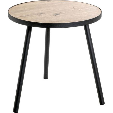Table d'appoint, table de salon en bois coloris chêne et métal noir - diamètre 50 x hauteur 52 cm (1/5)