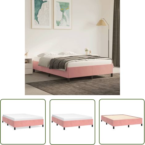 The Living Store Cadre de lit sans matelas rose 140x190 cm velours - Cadre De Lit - Lit Double - Lit Rose - Lit Velours - Meuble Chambre (1/5)